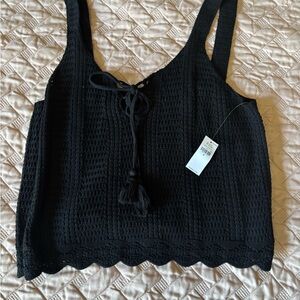 Black Crochet Lace-Up Tank Top